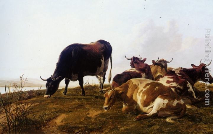 Thomas Sidney Cooper Cattle resting beside a river